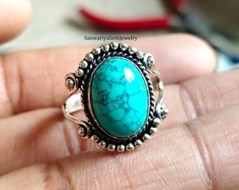 Raw Turquoise Sterling Silver Ring: Chunky Gemstone Statement Ring