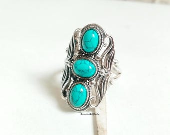 Turquoise Ring: Handmade 925 Sterling Silver Boho Band