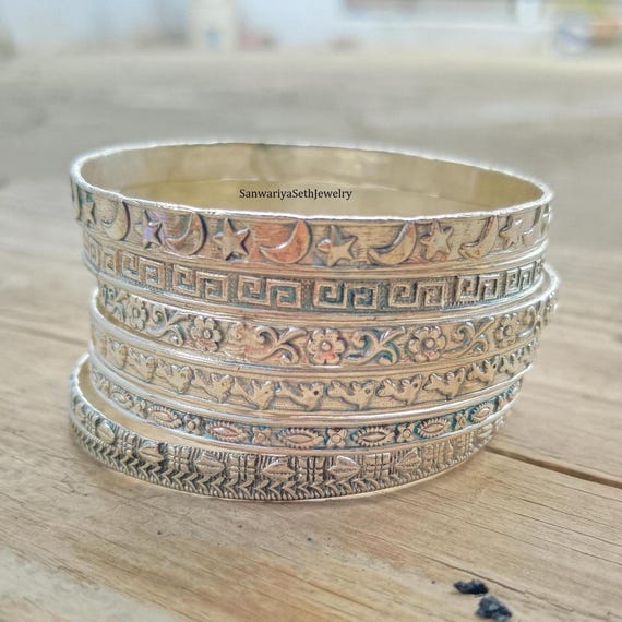 Sterling Silver Bangle Set: Handmade 7-day Boho Bracelet - Etsy