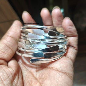 Handmade Sterling Silver Hammered Bangles Set – Minimalist Stacking Braceletswe,7 Set Bangles,7 Day bangle,