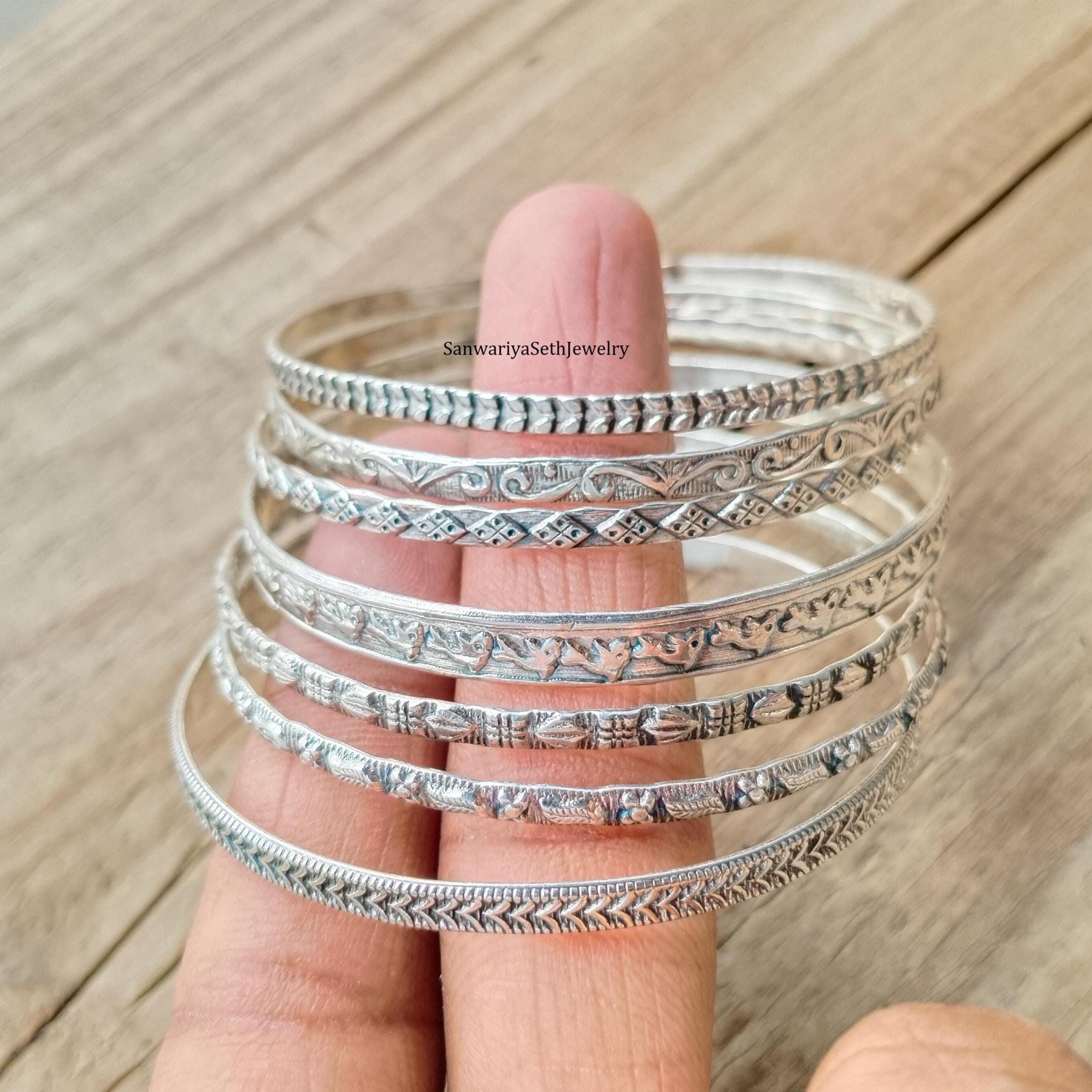 Sterling Silver Bangle Set: 7-day Semanario Stacking Bracelets - Etsy