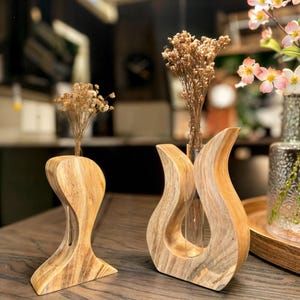 Mango wood wooden vase & small vase set | Wooden table decoration for dried flowers | Test tube vase as decorative chest of drawers | Small decorative vase