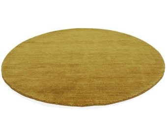 Mustard Yellow Color Wool Area Rug Eco-Friendly Solid Plain Round Carpet with Non-Slip Luxury Rugs for Home Living Room Bedroom or Office