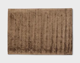 Hand Tufted Viscose Rug Taupe Brown | Diamond Grid Modern Area Rug | Luxury Minimal Decor | Neutral Living Room Bedroom Rug