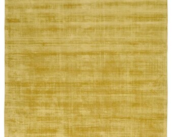 Mustard Yellow Viscose Rug | Solid Color Luxury Area Rug | Soft Shiny Modern Minimal Decor | Mid Century Boho Living Room Rug