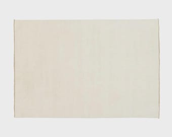 Ivory Solid Hand Loom Wollteppich | Minimalistischer neutraler Teppich | Japandi Skandinavischer Moderner Teppich | Handgewebter schlichter Wohnraumteppich