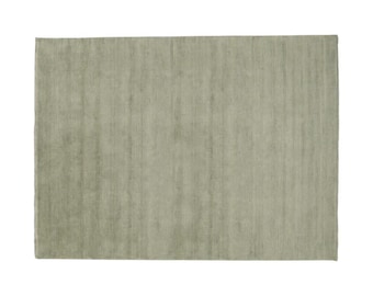 Sage Green Solid Hand Loom Wool Rug | Minimalist Modern Area Rug | Japandi Scandinavian Carpet | Handwoven Plain Bedroom Rug