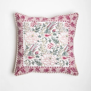 indian block print cotton Piping cushion cover, bohemian Cording cushions handmade boho cotton pillow covers floral block throw pillows