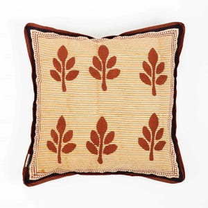 Indian Hand Block Print Throw Pillows Organic Cotton brown Flowers, Pillowcase, Cushion Cover Shams FINAL SLAE. both side print