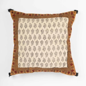 indian block print cotton Tassel cushion cover, bohemian cushions handmade boho cotton pillow covers floral block throw pillows
