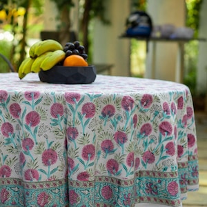 Block printed Tablecloth Table cover Table linen, Cotton Floral Tablecloth, Dining Table Decor, Thanksgiving Table Gift (60*60 Inches)