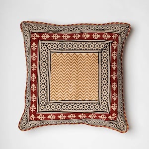 Block Print Floral Cushion Cover in Hand Block Print Cotton Square / Rectangular striped Bohemian Pillow Covers Boho Trim Pillows Cushion
