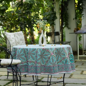 Round Tablecloth, Indian Block Print Round Table Cover, Cotton Floral Tablecloth, Housewarming Gift, Kitchen Tablecloth (60*60 Inches)