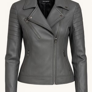 Handmade Women’s Charcoal Grey Genuine Leather Biker Jacket – Slim Fit Moto Jacket