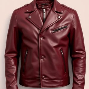 Handmade Maroon Leather Biker Jacket: Men&#39;s Moto Jacket