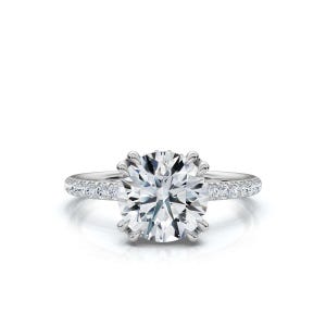 2.00 CT Round Cut Lab Grown Diamond Platinum, Sterling Silver & Solid Gold Hidden Halo Accented Lab Grown Diamond Engagement Ring For Women