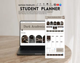 Student Planner Assignment Tracker, Academic, Notion University, study notion template, Dark Academia