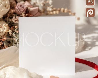 Valentine Day Greeting Invite  Mockup, Valentines Square Invitation Mockup, Romantic 5x5 Card Template, Birthday Love Postcard PSD & JPG