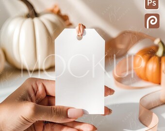 Fall Thank You Tag Mockup, Pumpkins Empty Gift Tag Mockup, Autumn Gift Tag Mockup 2x3.5, Favor Gift Tag Mockup, Halloween Holiday Tag Mockup