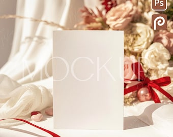 Valentines Invitation Mockup, Romantic 5x7 Card Template, Valentine Day Greeting Invite Mock-up, Birthday Love Postcard PSD & JPG