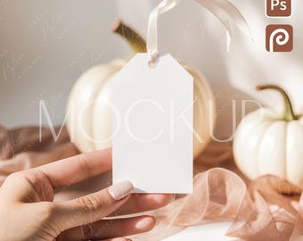 Pumpkins Empty Gift Tag Mockup, Autumn Gift Tag Mockup 2x3.5, Fall Thank You Tag Mockup, Favor Gift Tag Mockup, Halloween Holiday Tag Mockup