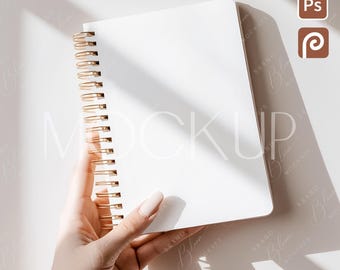 Spiral Notebook Journal Mockup, Boho Planner Mockup, Modern 6x8 Notebook Mockup, Hardcover Journal Mockup PSD, Blank Spiral Notebook Mockup