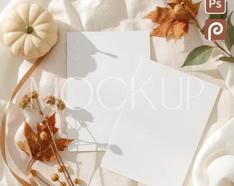 Autumn Double 5x7 Invite Mockup, Two Sides Pumpkin Boho Card Mockup, Autumn Greeting Card Mockup, Halloween Card Mockup, Fall Wedding Mockup
