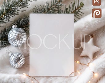 Holiday Invitation Mockup 5x7, Christmas Greeting Postcard Mockup, New Year Invitation Mockup, Xmas Gift Card Mockup, Winter Invite Mockup