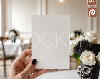Halloween Invitation Mockup, Boho Spooky Birthday Card Mockup, 5x7 Holiday Invite Mockup,  Autumn Card Mockup, Fall Stationary Card Mockup
