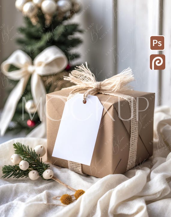 Holiday Gift Tag Mockup, Xmas Rectangle Favor Tag Mockup, Christmas Tag Mockup 2x3,5, Xmas Present Tag Mockup, Winter Thank You Tag Mockup