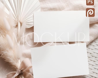 Minimalistic Business Card Mockup 3,5x2, Boho Place & Diaper Raffle Card Template PSD Digital Download, Neutral Thank You Postcard Mock-up