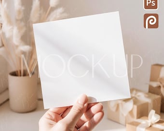 Maqueta de tarjeta para despedida de soltera 5x5, Maqueta de postal de felicitación de boda PSD (descarga digital), Plantilla de invitación cuadrada estilo boho para baby shower
