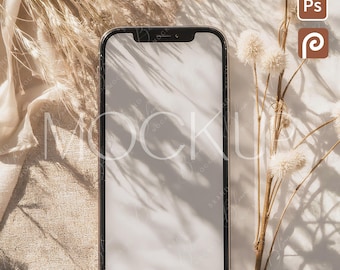Boho elektronische uitnodiging smartphonemodel, minimalistische PSD-sjabloon voor mobiel apparaat, elegant iPhone-schermmodel