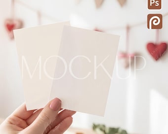 Double Valentine Day Greeting Invite Mock-up, Birthday Love Postcard PSD, Two Sides Valentines Invitation Mockup, Romantic 5x7 Card Template