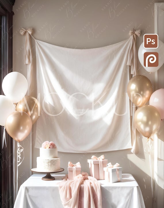 Wall Decor Fabric 50x60 Template, Birthday Party Tapestry Mockup, Baby Shower Hanging Banner Mock-up