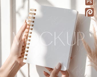 Boho Planner Mockup, Spiral Notebook Journal Mockup, Modern 6x8 Notebook Mockup, Hardcover Journal Mockup PSD, Blank Spiral Notebook Mockup