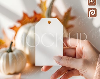 Autumn Gift Tag Mockup 2x3.5, Fall Thank You Tag Mockup, Favor Gift Tag Mockup, Halloween Holiday Tag Mockup, Pumpkins Empty Gift Tag Mockup