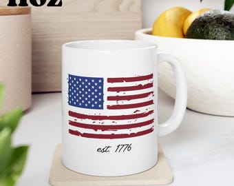 Patriottische keramische mok | Koffiekopje met Amerikaanse vlag | Mok van 4 juli | Decoratie Onafhankelijkheidsdag | Veteranencadeau | American Pride-theekop