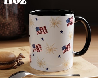 Taza de café patriótica / Taza con la bandera de EE. UU. / Idea de regalo para el 4 de julio / Taza del Día de la Independencia / Taza del orgullo estadounidense / Tamaños de 325 ml y 430 ml