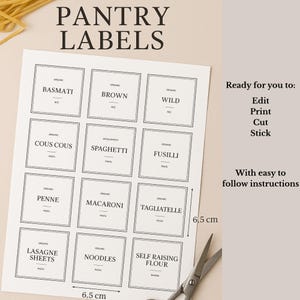 Minimalist Pantry Labels - 5 page Printable Set A4 PDF + Editable Canva Template - Kitchen Organisation Labels - Food Labels