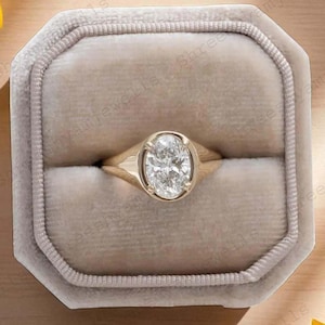 Oval Cut Moissanite Signet Ring, Solitaire Wedding Ring, April Birthstone, 14k Gold Diamond Ring, Signet Style Prong Bezel Set Ring for Her