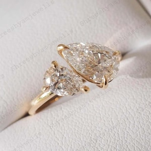 Toi Et Moi Moissanite Verlobungsring, Pear Cut Moissanite Verlobungsring, Diamant Baby und Mom Ring, Moissanite Jubiläumsgeschenk für Frauen