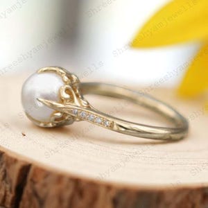 Natural freshwater Pearl Ring Pearl and Diamond Ring Sterling Silver Ring For Women gift for her Statement ring Proposal Ring For Love