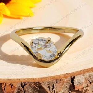 Sterling Floating Gem Ring, Oval Cut Moissanite Ring, 14K Solid Gold Solitaire, East West Floating Stone Wedding Ring, Promise Ring For Her