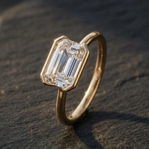 Vintage 2CT Emerald Cut Moissanite verlovingsring, East West Emerald Cut Moissanite Solitaire-ring, halve ring set trouwring voor vrouwen