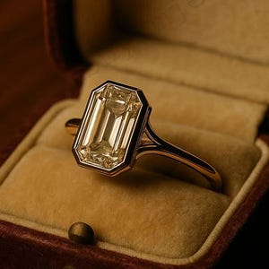 3CT Emerald Cut Moissanite Solitaire Ring, 14K Solid Gold Minimalist Bezel Set Engagement Ring, Modern Classic Wedding Jewelry Gift For Her