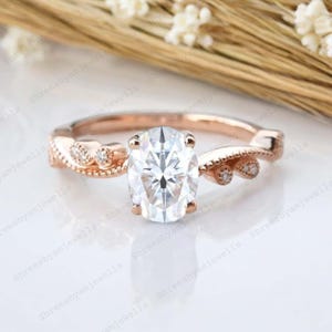 Moissanite Twig Engagement Ring, Unique Leaf And Branch Wedding Ring, Oval Moissanite Leaf Skinny Promise Ring, Solid Gold Branch Ring