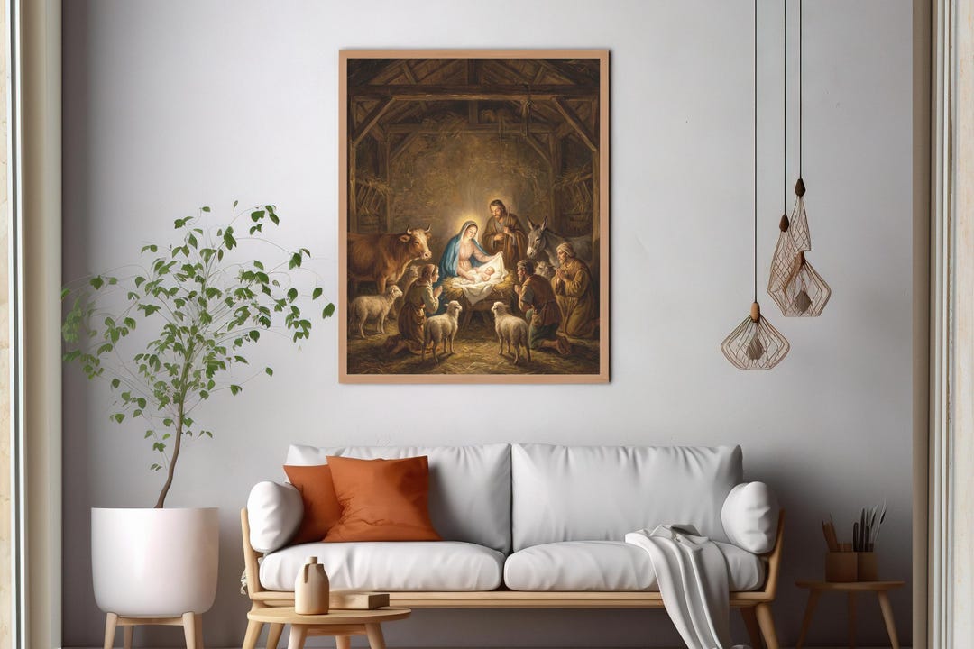 Nativity Scene Art Print | Holy Family Print | Holy Family in Stable ...
