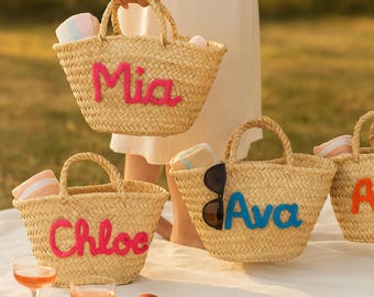 Personalized Beach Bag Custom Straw Tote Bridesmaid Gift Basket for Wedding Party Summer Beach Bachelorette Flower Girl Gift Idea