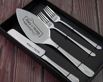 Personalized Wedding Cake Cutting Set – Engraved Knife Server Forks for Bride Groom Gift, Ceremony Keepsake, Custom Wedding Set